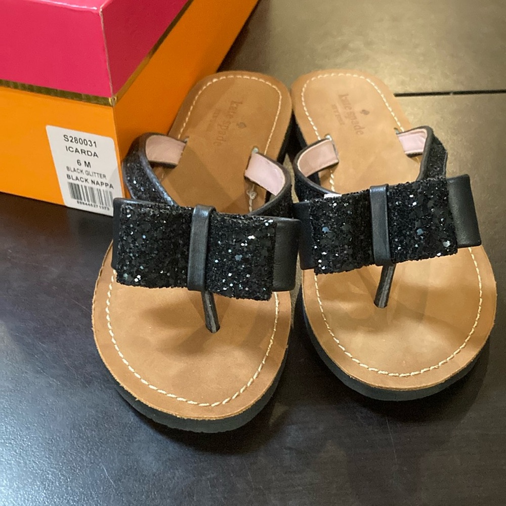 New! Kate Spade Bow Black Glitter Sandals